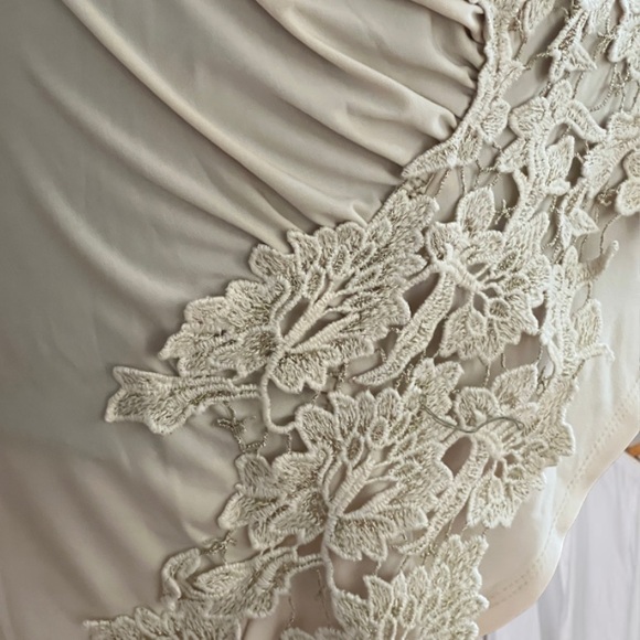 Lace Cream Cold shoulder Top| Venus Spring Blouse| Lace/Gold Flower trimmings S - Picture 6 of 13